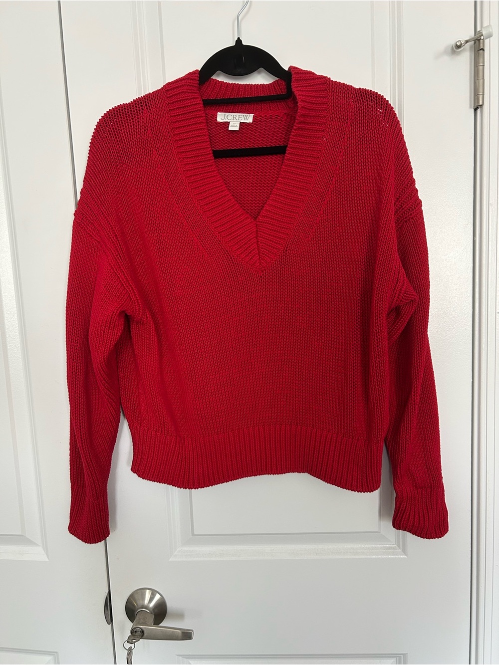 J. Crew Bright Red 100% Cotton V-Neck Knit Sweater
